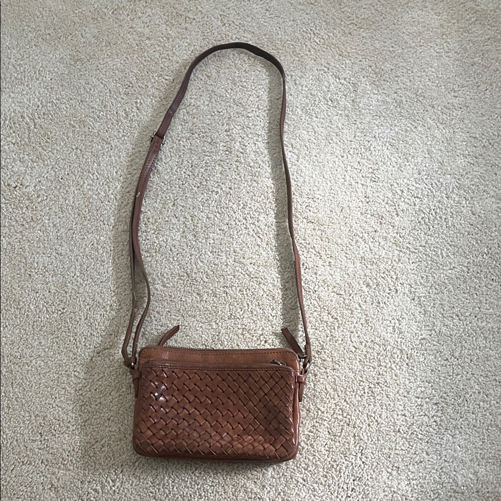 Woven Leather Crossbody Bag - Brown